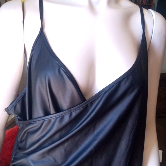 Shein Curve Black Soft Faux Leather front Cross over  dress 2XL See Photos. - Picture 1 of 6
